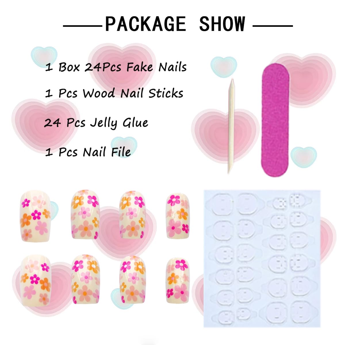 NEWSPIED Coffin Shaped Press on Nails Short Square White Fake Nails with Flowers Designs Full Cover Stick on Nails Spring Summer Small Floral Acrylic False Nails Cute Glue on Nails for Women 24Pcs - Image 6