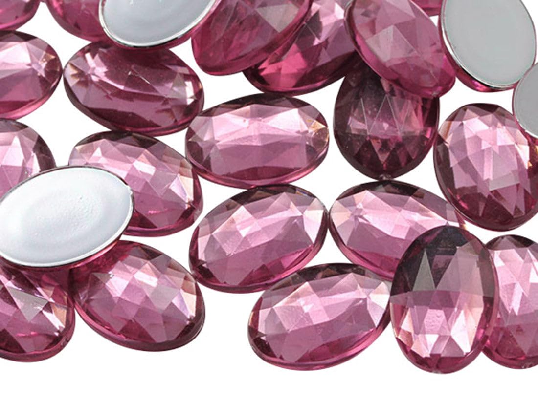 Allstarco 14x10mm Pink Rose Lite .RS72 Flat Back Oval Acrylic Rhinestones Tiny Face Gems Body Jewels Card Making Embelishments - 45 Pieces โ image 1