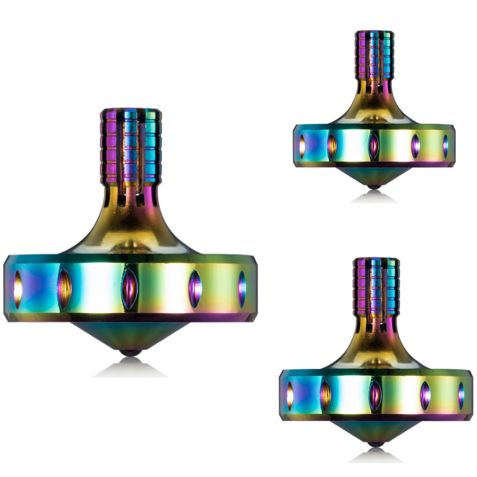 Precision Metal Spinning Top, Perfectly Balanced, Spin Smooth, Extra Long Spin Time, More than 12 Minutes, Portable EDC Stress Relieving toys Toy (3PCS L+M+S, Iridescent)