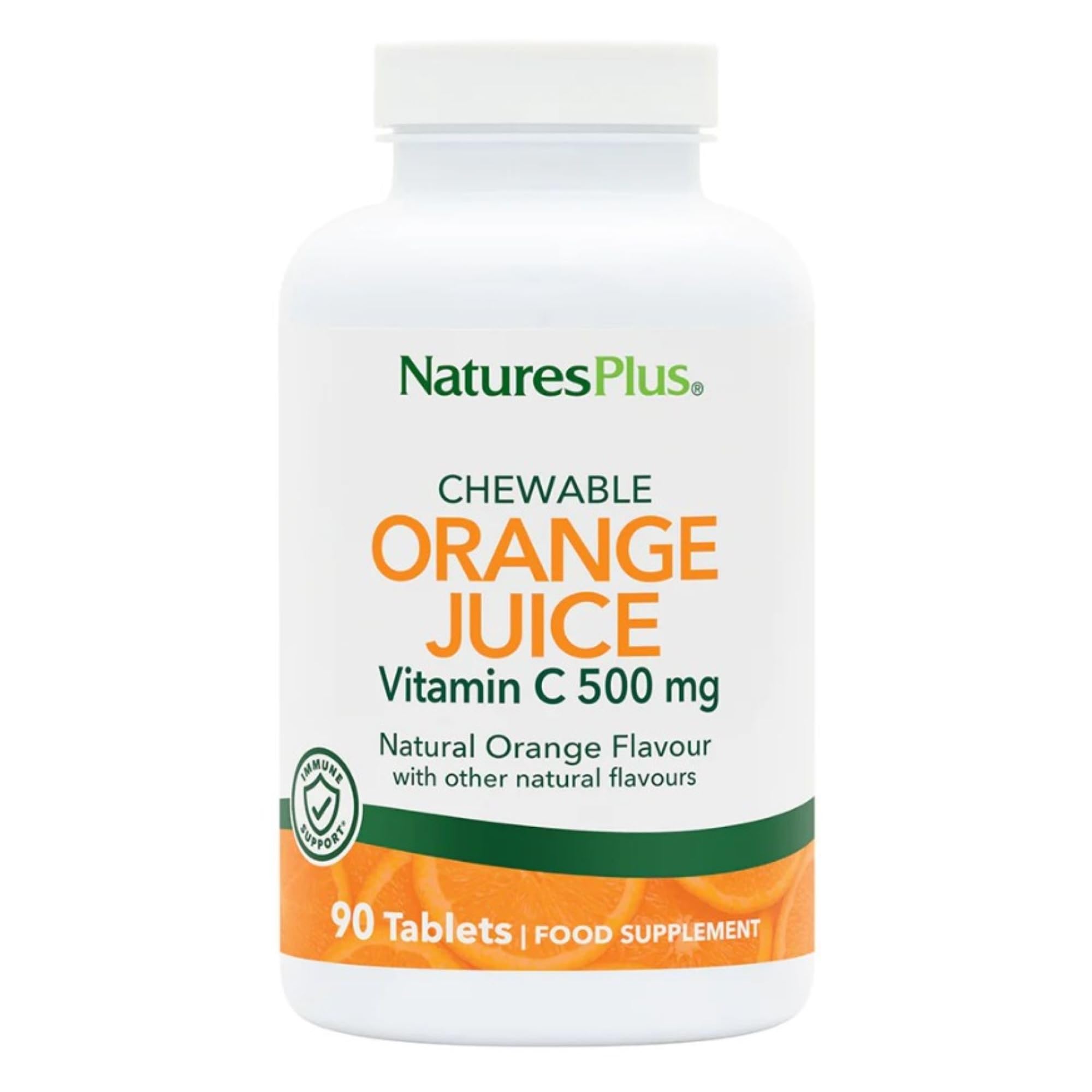 NaturesPlus Orange Juice Chewable Vitamin C 500 mg - Immune, Skin, Collagen, Antioxidant, Bone, Cartilage Support - Gluten Free, Vegan, 90 Chewable Tablets