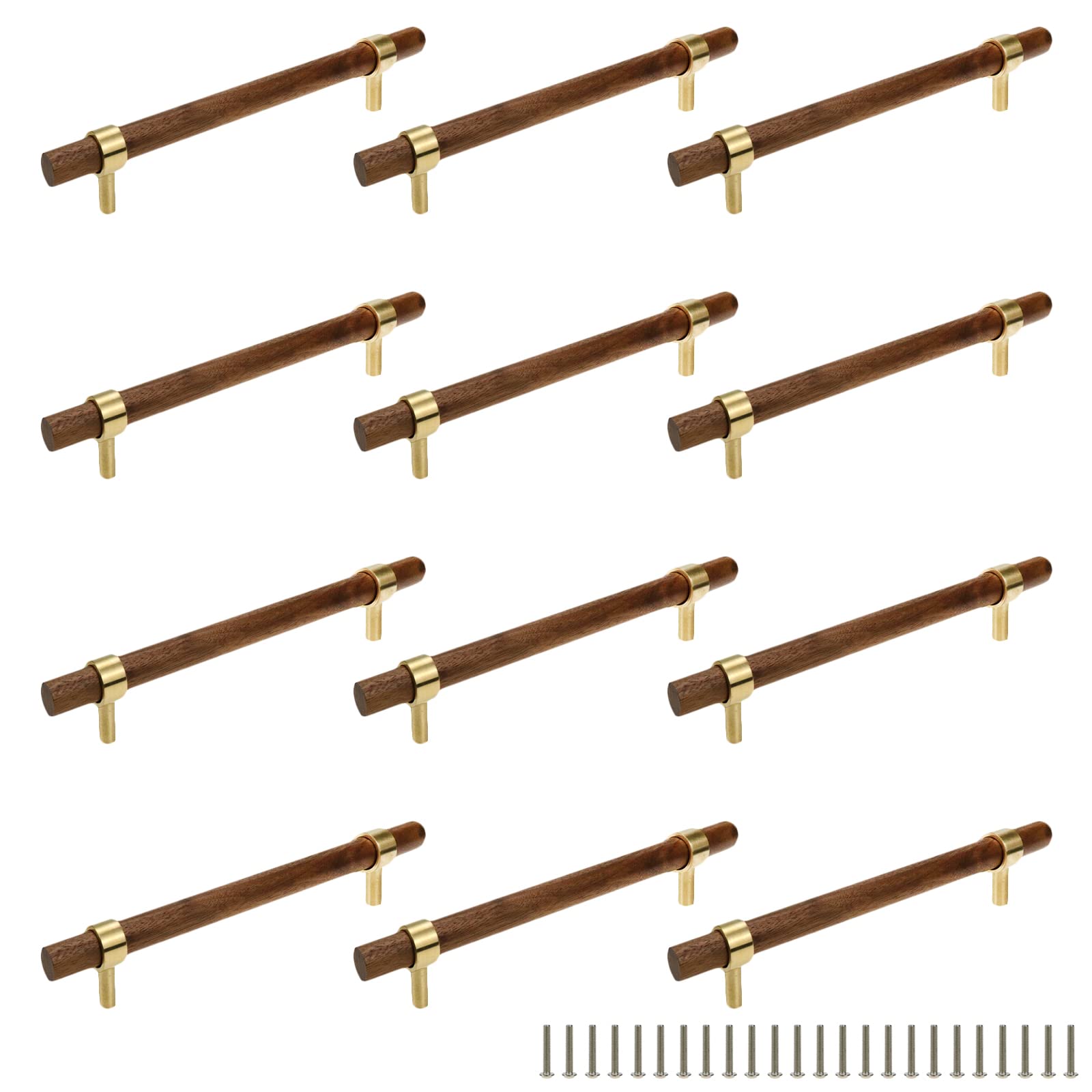Photo 1 of Tsnamay Drawer 8.66"/220mm Pulls Brass Walnut Kitchen Wardrobe Cabinet Hardware Pull Handle with Screw, 12Pcs