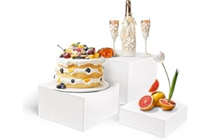 HPC DEC R OUR HAPPY PLACE HPC DECOR Buffet Risers - 3PCS Cube Display Nesting Risers with Hollow Bottoms (White 8"9"10")