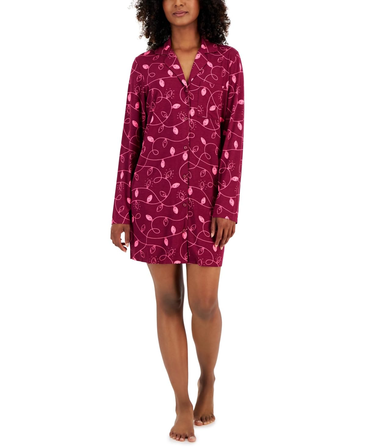 Photo 1 of Medium Jenni Women's Notched-Collar Long-Sleeve Sleepshirt - Purple