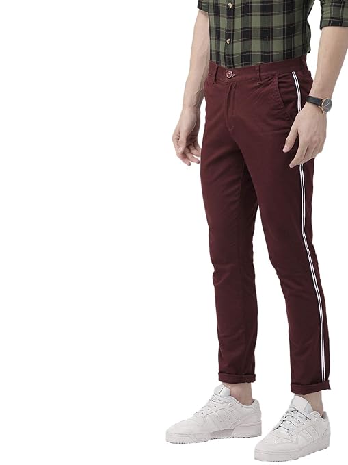 Buy The Indian Garage Co Men's Burgundy Slim Fit Solid Chinos Casual Pants at Amazon.in
