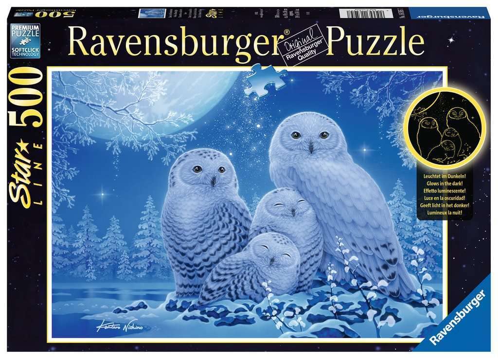 Ravensburger Puzzle 16595 - Owls in Moonlight - 500 Pieces Puzzle for Adults and Children from 10 Years Luminous Puzzle, Glows in the Dark