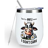 Funny Quotes Wine Tumbler, Cow Print Sarcastic Cow Gifts Double Wall Vacuum Insulated Coffee Mug Wine Glass 12 oz Tumbler with Lid for Women Men Girls Boys Friend Birthday Friendship Christmas