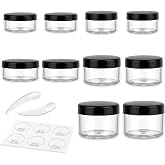 10pcs Small Travel Containers, 3/5/10/15/20 Gram Sample Jars with Lids | Travel Cream Container with 12pcs Labels and 2pcs Mi