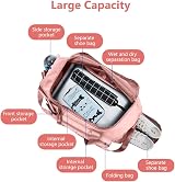 Flintronic Duffel Bag Foldable 50L Pink Large Holdall Wet Dry Pocket Gym Travel view 4
