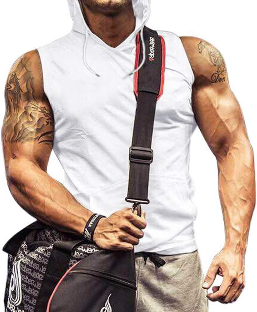 poriff Mens Tank Top with Hood Pocket Gym Hoodie Workout Sleeveless Muscle Shirt