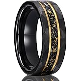 Concept Knight Tungsten Carbide Rings for men and women 8mm Golden Fluted Inlay Gold Foil Meteorite Men's Wedding bands High Polish Hammered Matte brushed