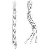 YOQUCOL Boho Tassel Chandelier Clip On Earrings CZ Crystal Long Drop Dangle Chain Bohemian Not Pierced Earrings For Women