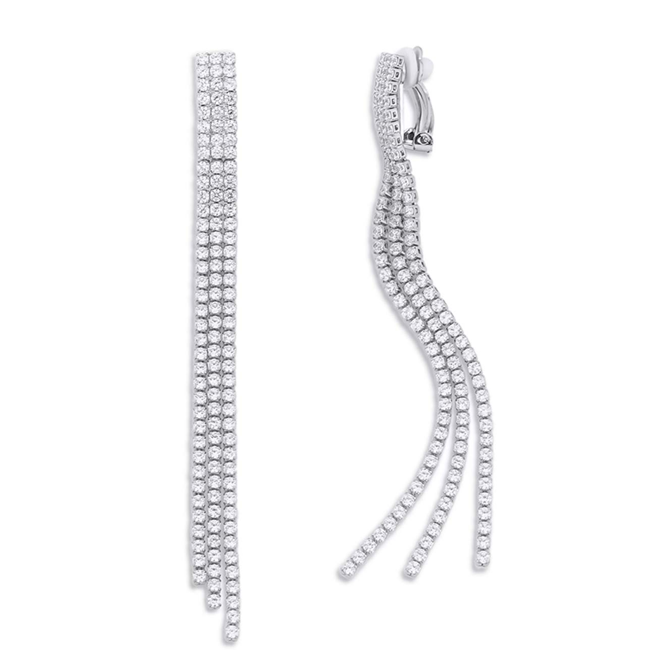 QUKE Woman Long Drop Dangle Tassel Clip On Earrings Cubic Zirconia Crystal Not Pierced Earrings For Women And Girls