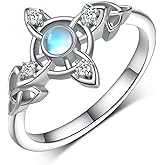 SVODEA Celtic Knot Ring for Women,925 Sterling Silver Created Moonstone Trinity Knot Rings Anniversary Birthday Gifts for Girlfriend Girls
