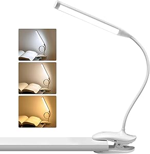 Clip on Light Reading Book Lights Desk Lamp with Clamp,Bed Night Light with 31 LEDs,3 Colors x 10 Brightness,2500mAh USB Rechargeable Touch Control Lights for Bed,Headboard and Laptop
