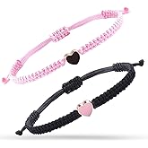 2pcs String Bracelet,Valentines Day Matching Heart Bracelets Set Handmade Woven Bracelets Adjustable Rope Bracelets for Teen Girls Boy Couples Birthday Gifts
