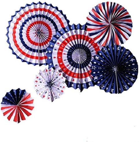 NEARTOP Paper Fans for 4th of July Decorations Patriotic Party Decorations - 6PCS As Picture
