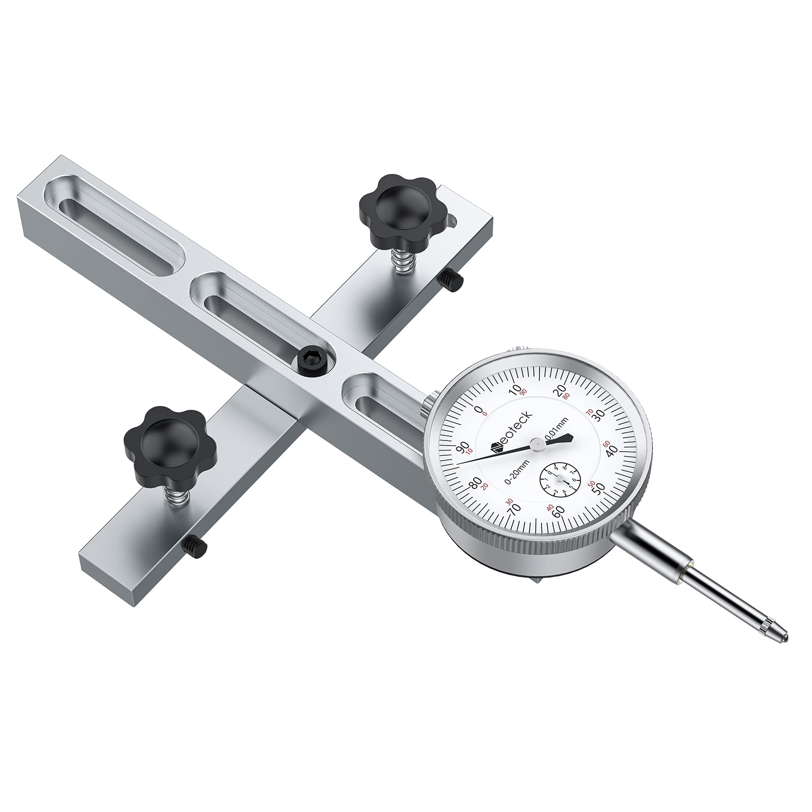 Neoteck 0-20mm Dial Indicator Table Saw Gauge with 0.75inch Width Anodized Aluminum Bar for Aligning and Calibrating Work Shop Machinery Table Saws Band Saws and Drill Presses