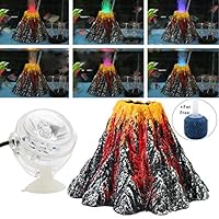 Normei Aquarium Volcano Ornament Kit Colorful LED Spotlight Air Bubbler Stone for Aquarium Fish Tank Decorations