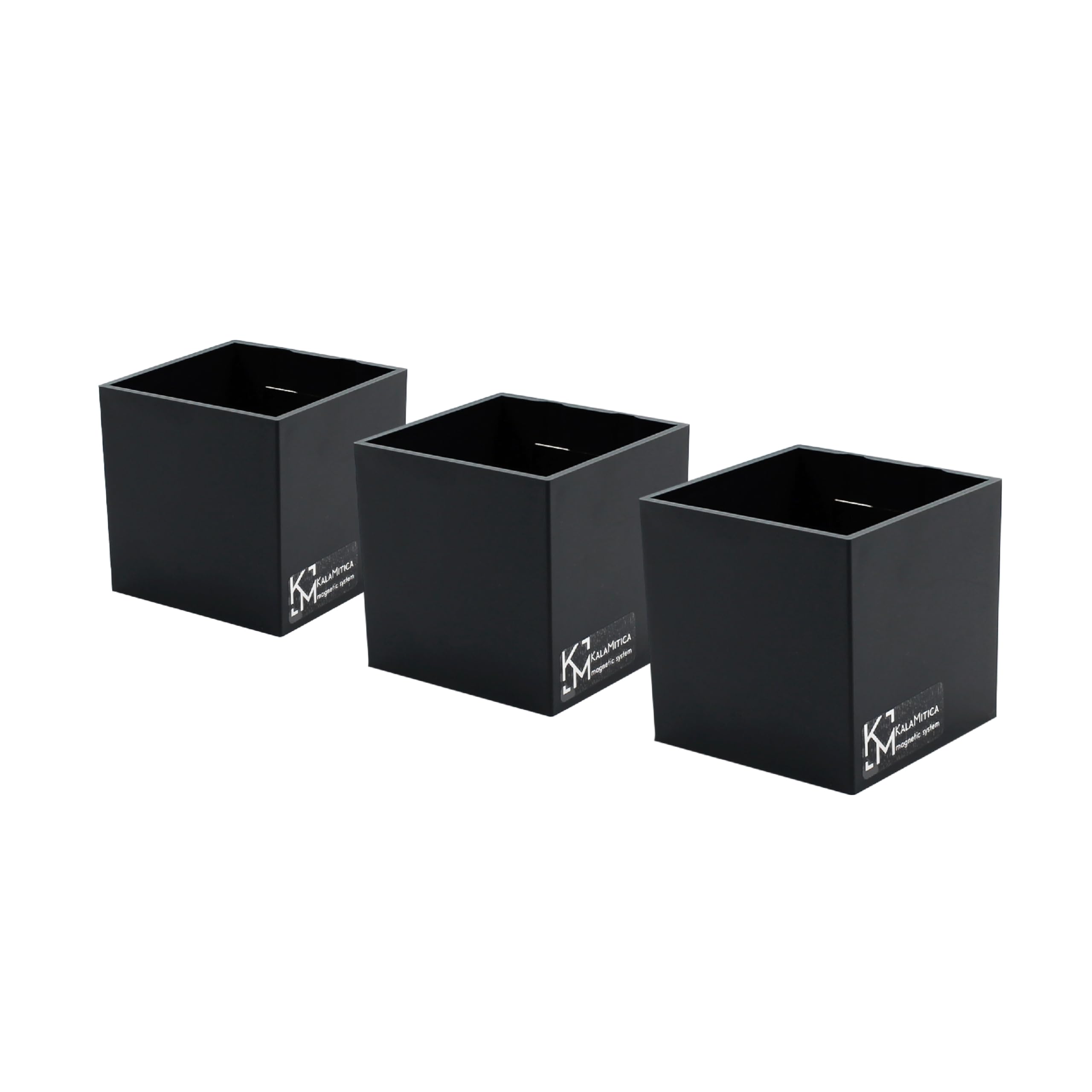 KalaMitica - Set of 3 Magnetic Cubes 6.5 cm - Black - Storage Boxes or Magnetic Cachepots with Powerful Magnet for Wall Magnetic Boards