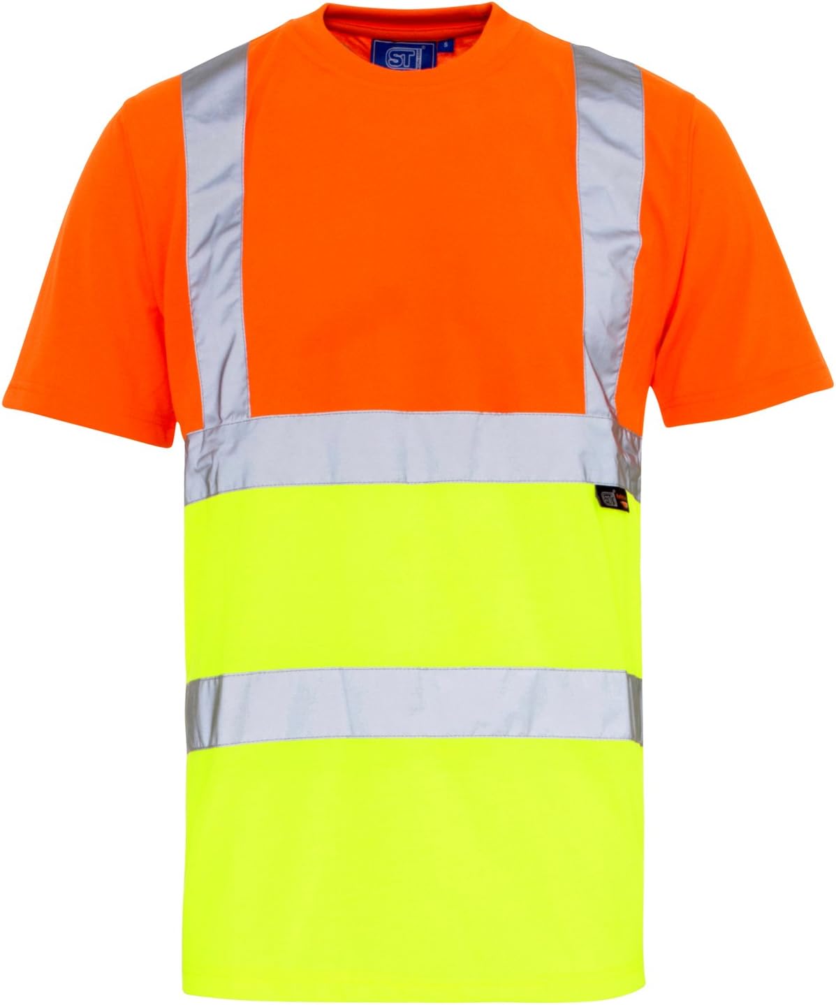 Inspire MeHi Vis Crew Neck Two Tone T Shirt Safety Security Clothing Regular Fit Short Sleeve High Visibility Reflective Tape Work Top for Men