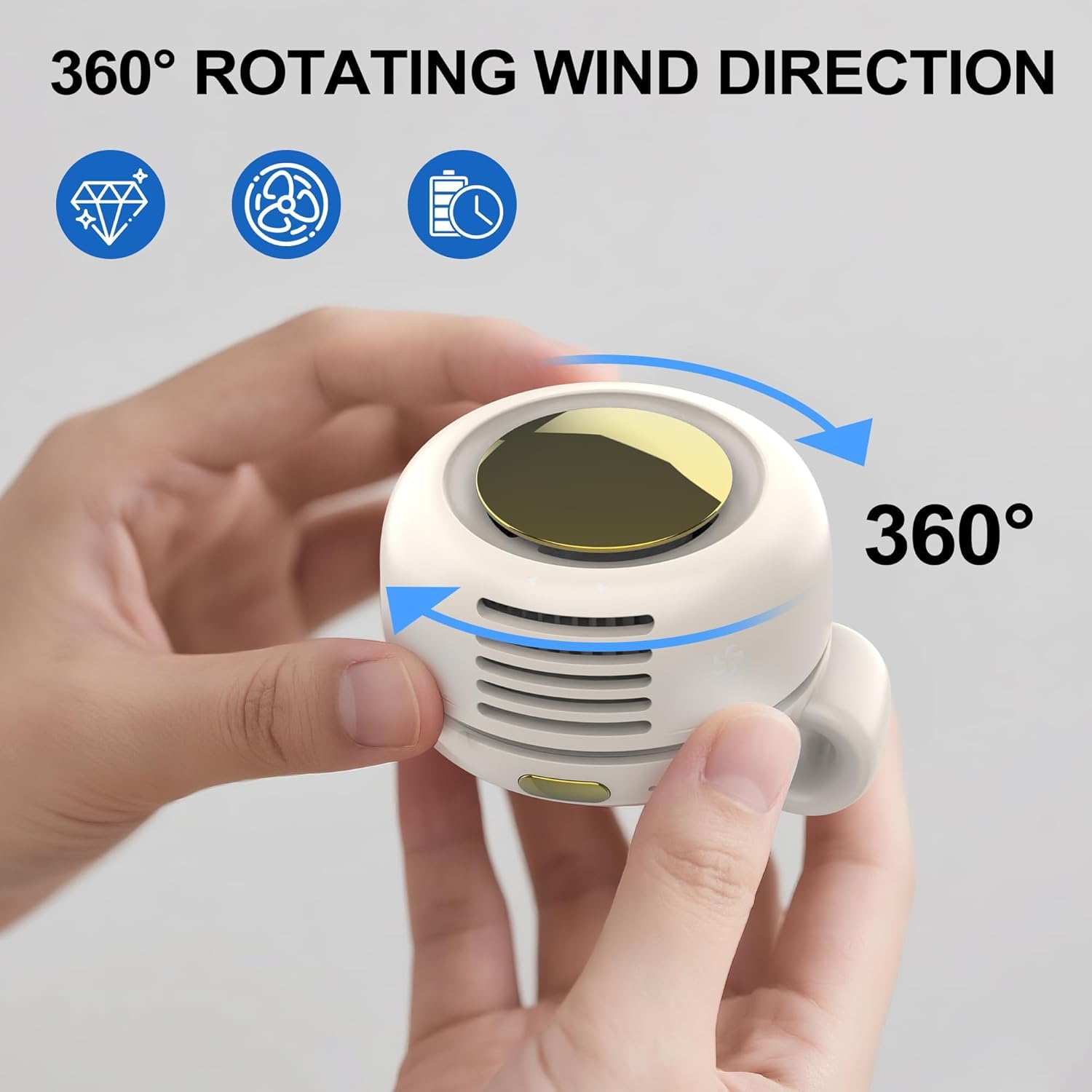 Clip On Mini Bladeless Fan - Portable 3-Speed Personal Fan with USB-C, for Waist, Bag & Neck (White)