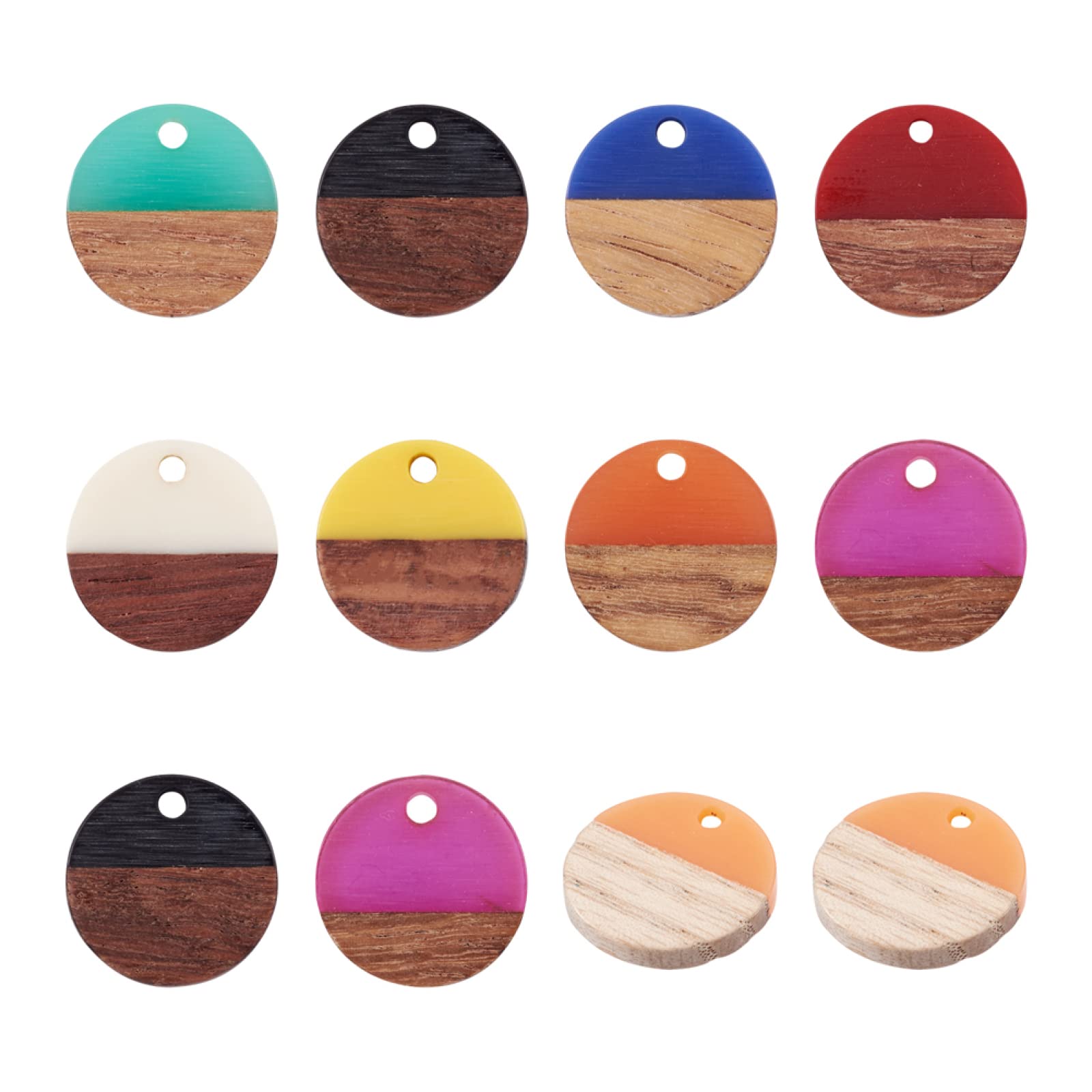 Crafans 16Pcs Resin Wood Earrings Charms 15mm Flat Round Resin Walnut Wooden Pendants for Women Dangle Earrings Necklace Connectors Vintage Jewelry Making DIY