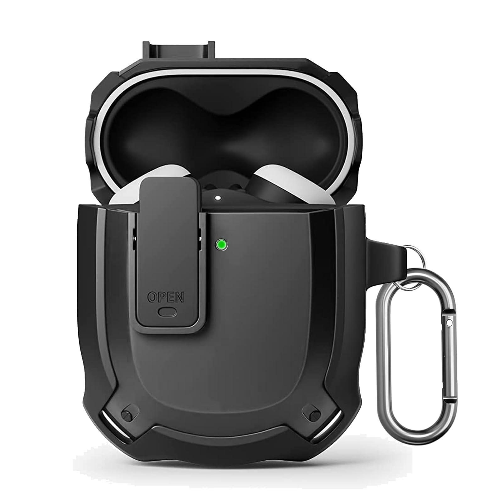 Case for Google Pixel Buds A-Series,KZIOACSH [Front LED Visible] Hard PC + TPU Rubber Shockproof Reinforced Protective Case Skin Portable Slim Lightweight Anti-Lost Earbuds Cover with Carabiner,Black