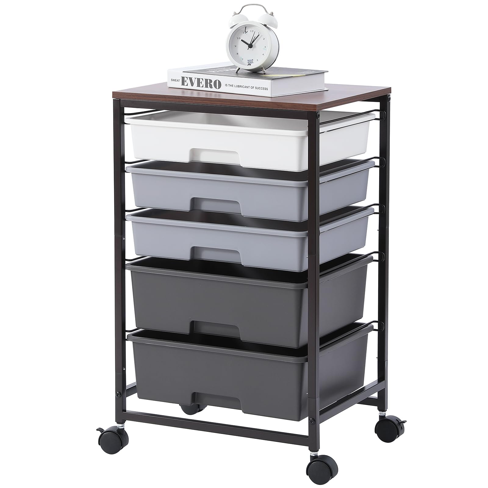 Photo 1 of SYKIARIOL Utility Cart with 5 Drawers,Storage Drawer Cart with Wooden Tabletop and Lockable Wheels,Craft Storage Trolley Cart,5-Tier Rolling Utility Cart on Wheels,Dark Grey