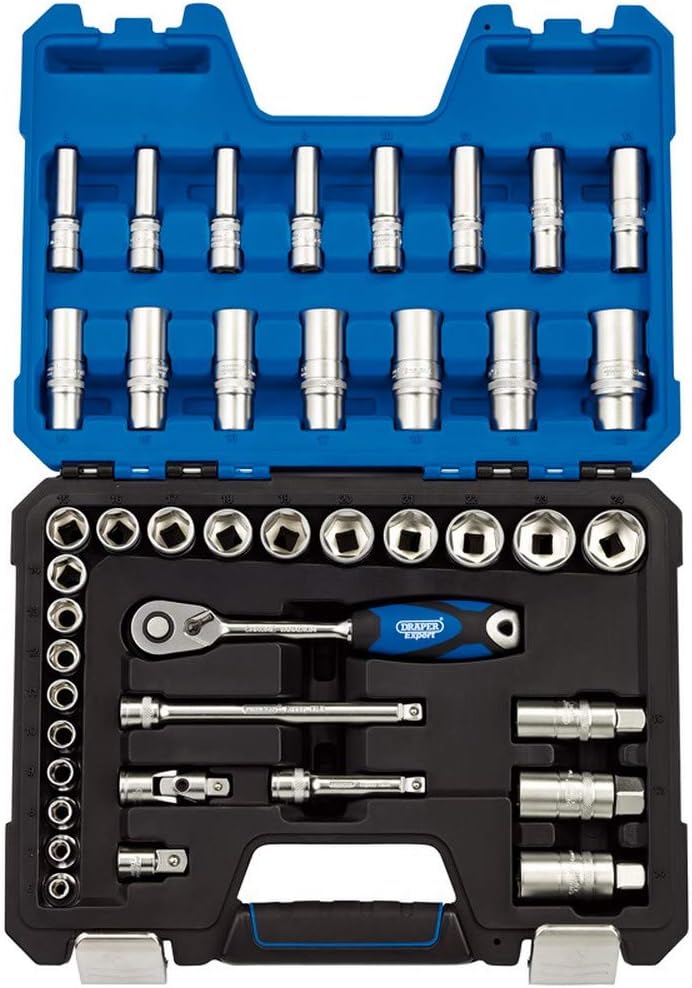 Draper 16451 3/8-Inch Square Drive Metric Socket 42 Piece Set , Blue, Variety Pack