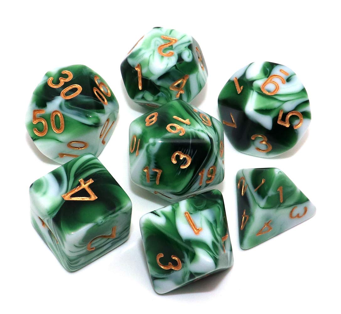 CREEBUY Polyhedral DND Dice Set Green White RPG Dice for Dungeon and Dragons D&D Pathfinder MTG Role Playing Games 7-Die Dice — image 1