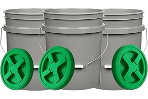 House Naturals 5 Gallon Food Grade Gray Bucket with Green Screw On Air Tight Lid (Pack of 3) BPA Free Made in USA Pails