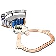 SainSmart Jr. Wooden Train Track with Roundhouse - Railway Toy for Toddlers, Double-Side Tracks Compatible with with All Major Brands - Wood Toy Train for Aged 3+