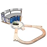 SainSmart Jr. Wooden Train Track with Roundhouse - Railway Toy for Toddlers, Double-Side Tracks Compatible with with All Major Brands - Wood Toy Train for Aged 3+