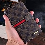 RAYTOP® Samsung Galaxy Note 3 Cases Wallet for Men with Kickstand Card Pockets Wristlet Magnet Brown Checker Plaid Patterned Striped Classic Classy Decent Luxury Designer Business Style High Quality