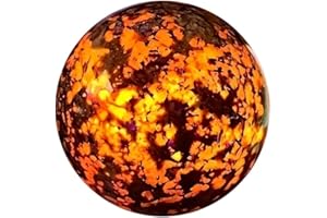 Jalzdieod Natural Flamestone Crystal Ball Ornament UV Reactive Sodalite Sphere Handcrafted Polished Home Decor