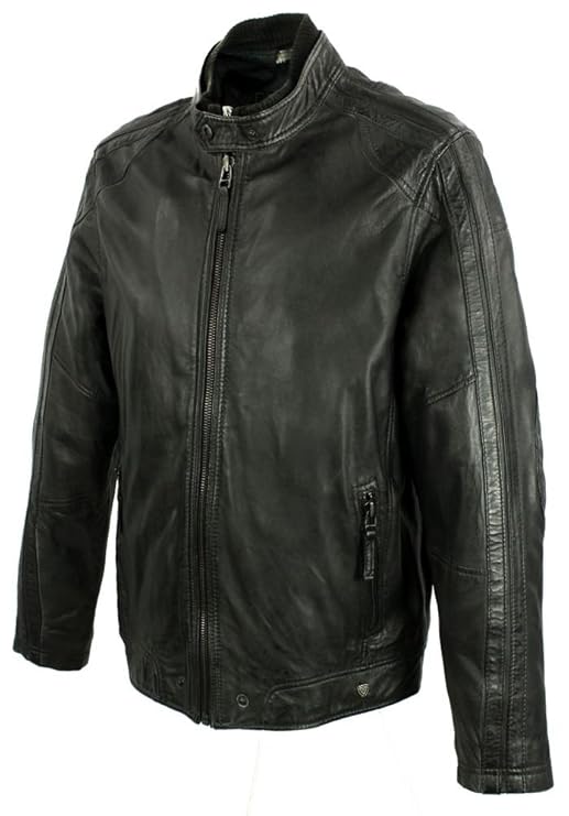 Bruno Banani - Herren Lederjacke Bikerjacke Lammnappa grey