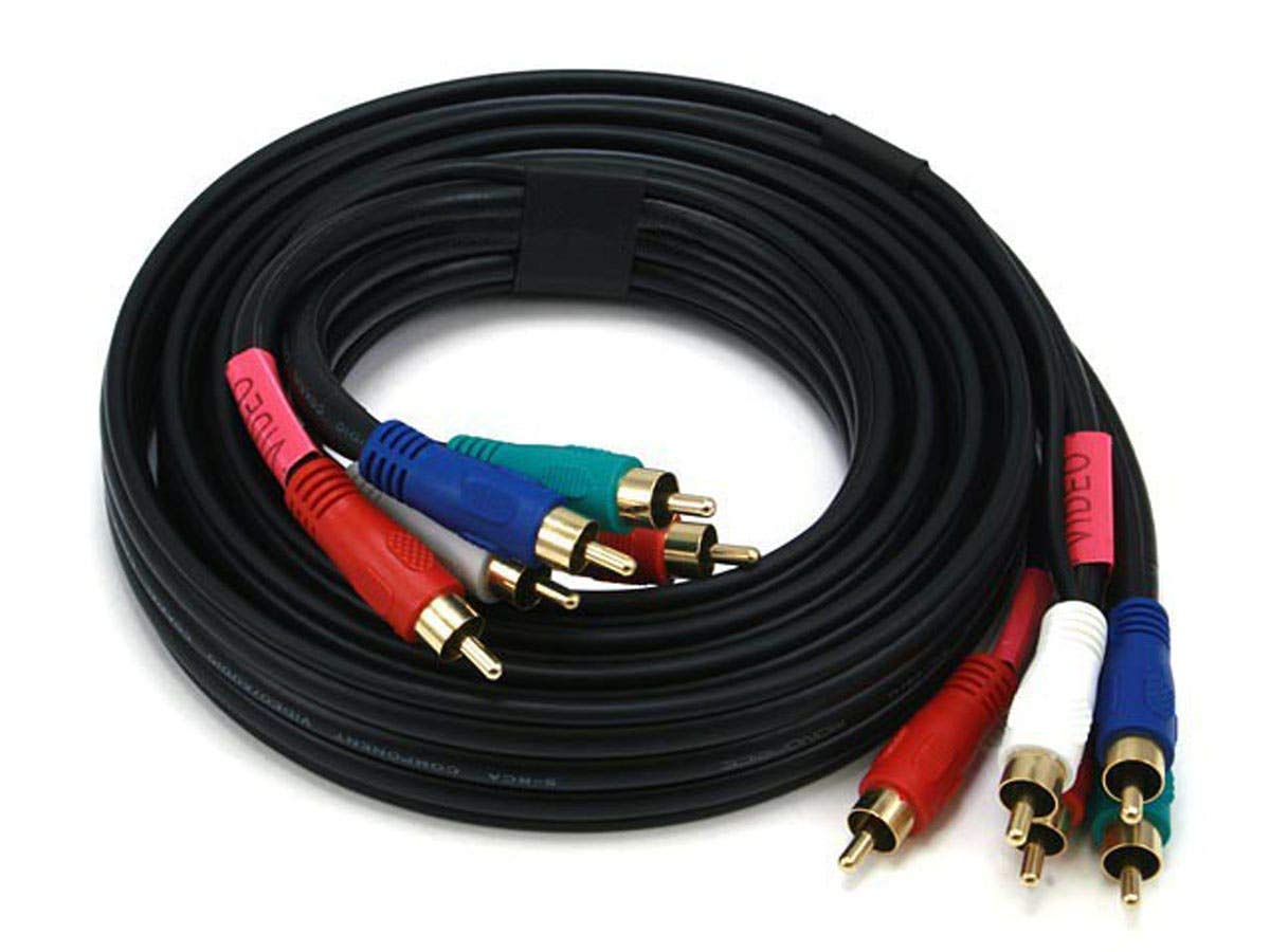 Monoprice 5-RCA Component Video/Audio Coaxial Cable - 1.83M (6ft) - Black, RG-59/U, 22AWG Cores, Gold Plated Connectors