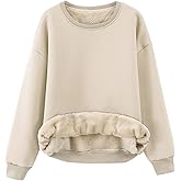 Gihuo Women's Winter Fleece Sherpa Lined Crewneck Pullover Sweatshirt(02Khaki-XXL)
