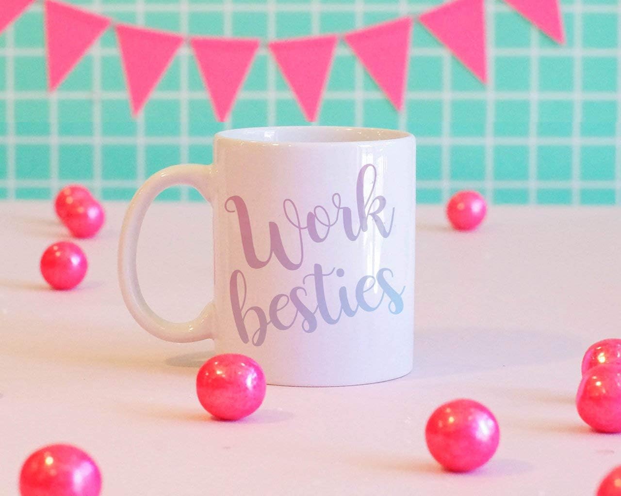 work besties mug bff mug best friend mug matching coffee mug pastel coffee mug cute mug best friend gift