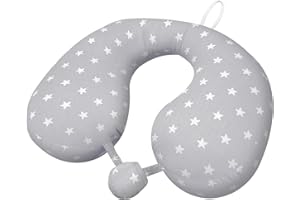CUXFLS Kids Travel Pillow for Car Seat, Neck Chin Support for Resting Comfortably Supports Head 100% PP Cotton Inserted into Pillowcase, Travel Accessories for Airplane, Car, Outgoing (Grey Star)