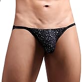 FEOYA Men's Sexy Shiny Sparkle Sequin Bikini Briefs Low Rise Pouch Panties Underwear Stretchy Thong Underpants