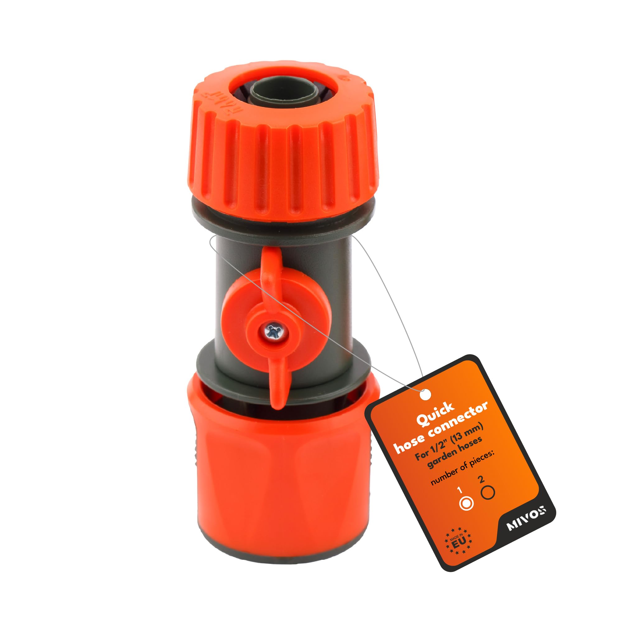 Mivos Hose Connector with Regulating Valve for 1/2 Inch (13 mm) Garden Hose - Water Hose Quick Coupling with Water Stop for Easy Change of Irrigation Devices