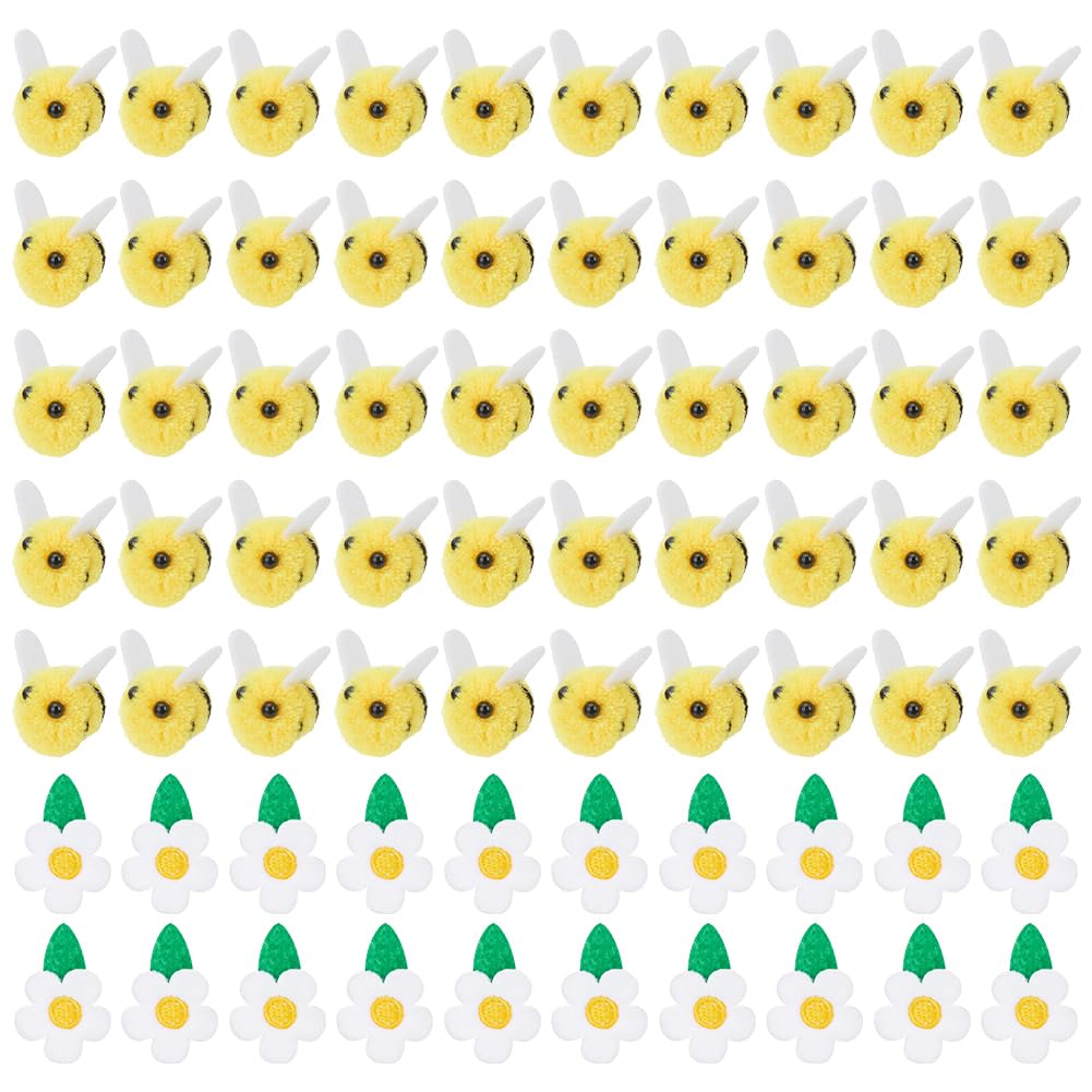 DELOGRIN 50pcs Yellow Felt Bees, 20pcs Felt Flowers Honey Bees for Crafts, Wool Felt Animals Mini Cute Bumble Bee for Embellishments, Tiny Craft Bees for Party GIF Clothing Hat DIY Crafts Decor