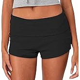 KMBANGI Womens Fold Over Shorts Elastic Waist Y2k Lounge Shorts Foldover Cute Pajama Micro Bottoms Mini Shorts Sleepwear