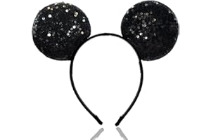 OIUUBBII Mouse Ears Headbands Glitter Sequin Ears for Woman Birthday Hairband Party Supplies Amusement Park Festival Favors Headgear Halloween Costume Cosplay Headpiece Decoration（Black）