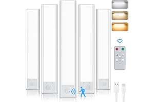 COOLPUB Under Cabinet Lighting, Motion Activated Under Cabinet Lights with Remote Control, Rechargeable 2500mAh Closet Lights Wireless, 3 Color Temps & Adjustable Brightness Under Counter Lights for Kitchen