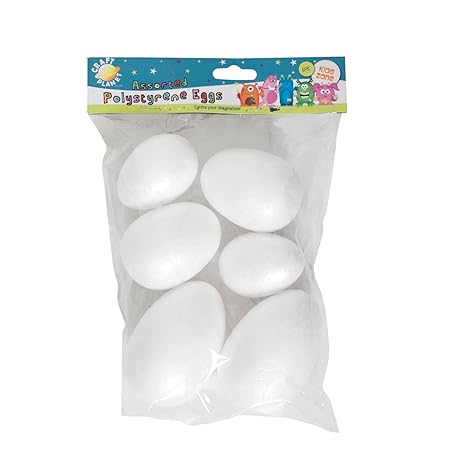 Craft Planet 6 verschiedene Polystyrol Ei, weiß