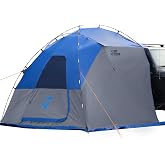 JOYTUTUS Car Shelter with Full-Coverage Sunshade for Side or Rear, Universal Mount Vehicle Awning and Car Camping Tent, Easy Set-up Buckles, Roll up Sides and Windows, UV50+, Rainproof, Gray Blue