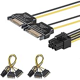 J&D 6 Pin PCIe to Dual SATA Power Cable, 2X SATA to 6 Pin PCIe Express Graphics Video Card Power Cable Adapter (2 Pack), 8 In