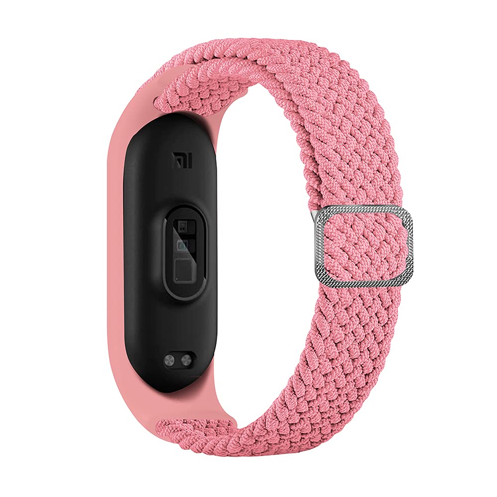 Tiggo Smart Watch Strap compatible for Xiaomi Mi Band 6,Nylon Sport Braided stretch Solo Loop Watch Belt,Replacement Bracelet Wristband Wrist Strap for Xiaomi Mi Band 3 4 5 6 Watch (Rosa)
